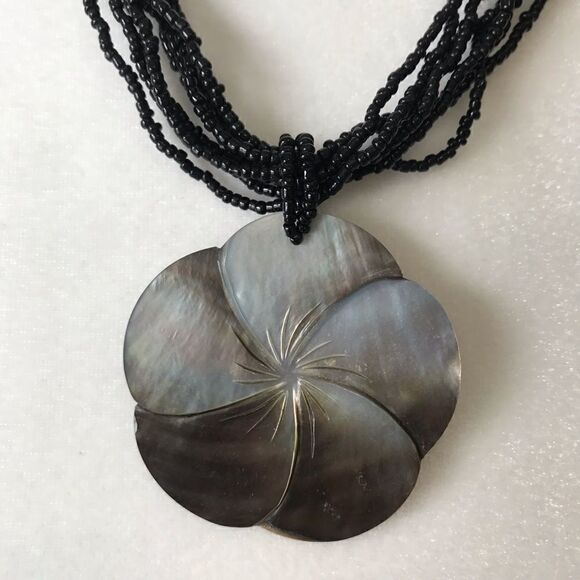 Multi-Strand Beaded Necklace with Shell Pendant - Picture 2 of 3